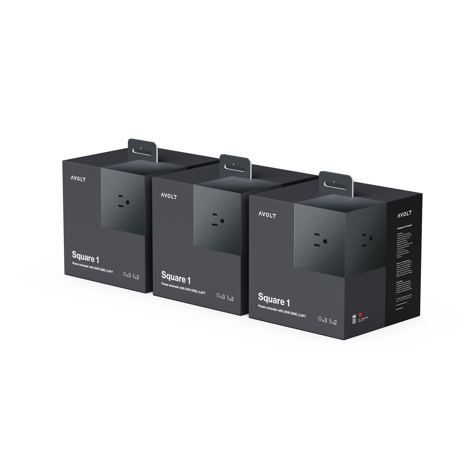 Square 1 | 3-Pack Stockholm Black USB-C - Extension Cord – AVOLT INC