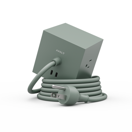 AVOLT - Square 1 Oak Green Extension Cord with 30W USB Ports